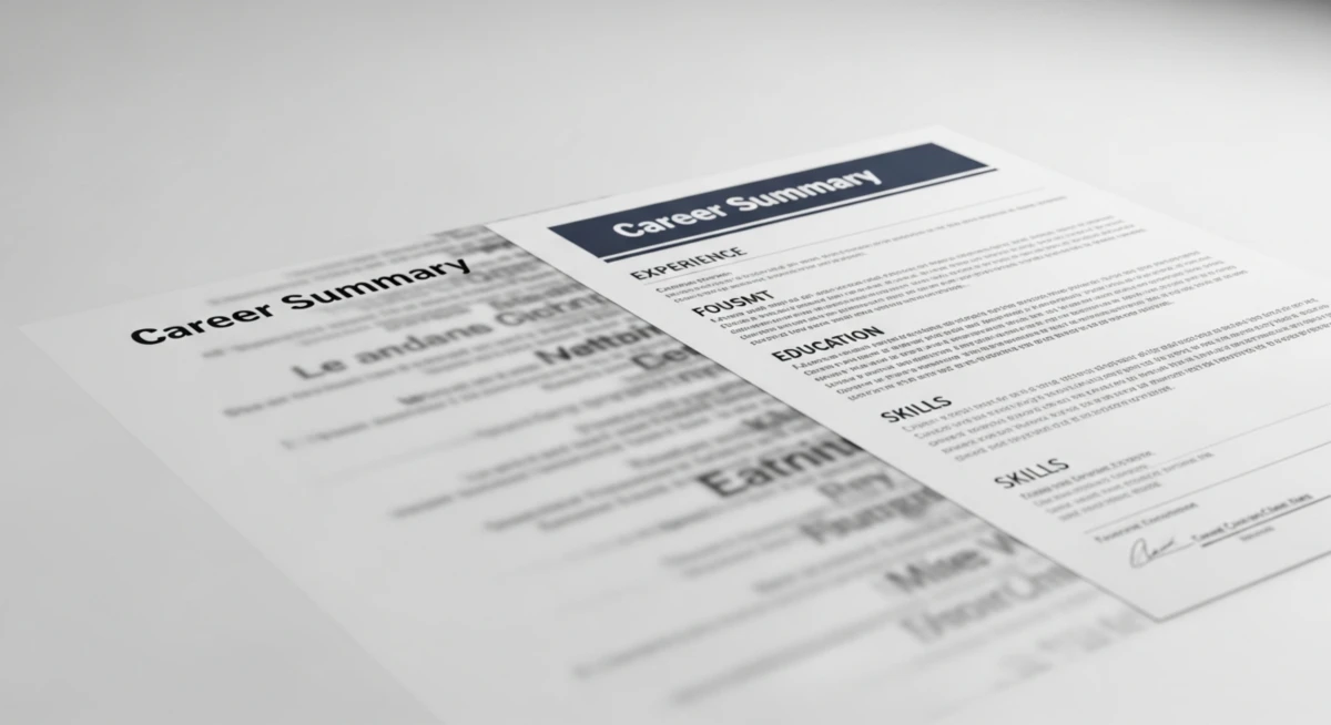 왼쪽의 흐릿한 이력서가 오른쪽의 선명하고 전문적인 이력서로 변하는 모습. 이는 경력기술서 작성법을 통해 경력이 명확해짐을 상징한다